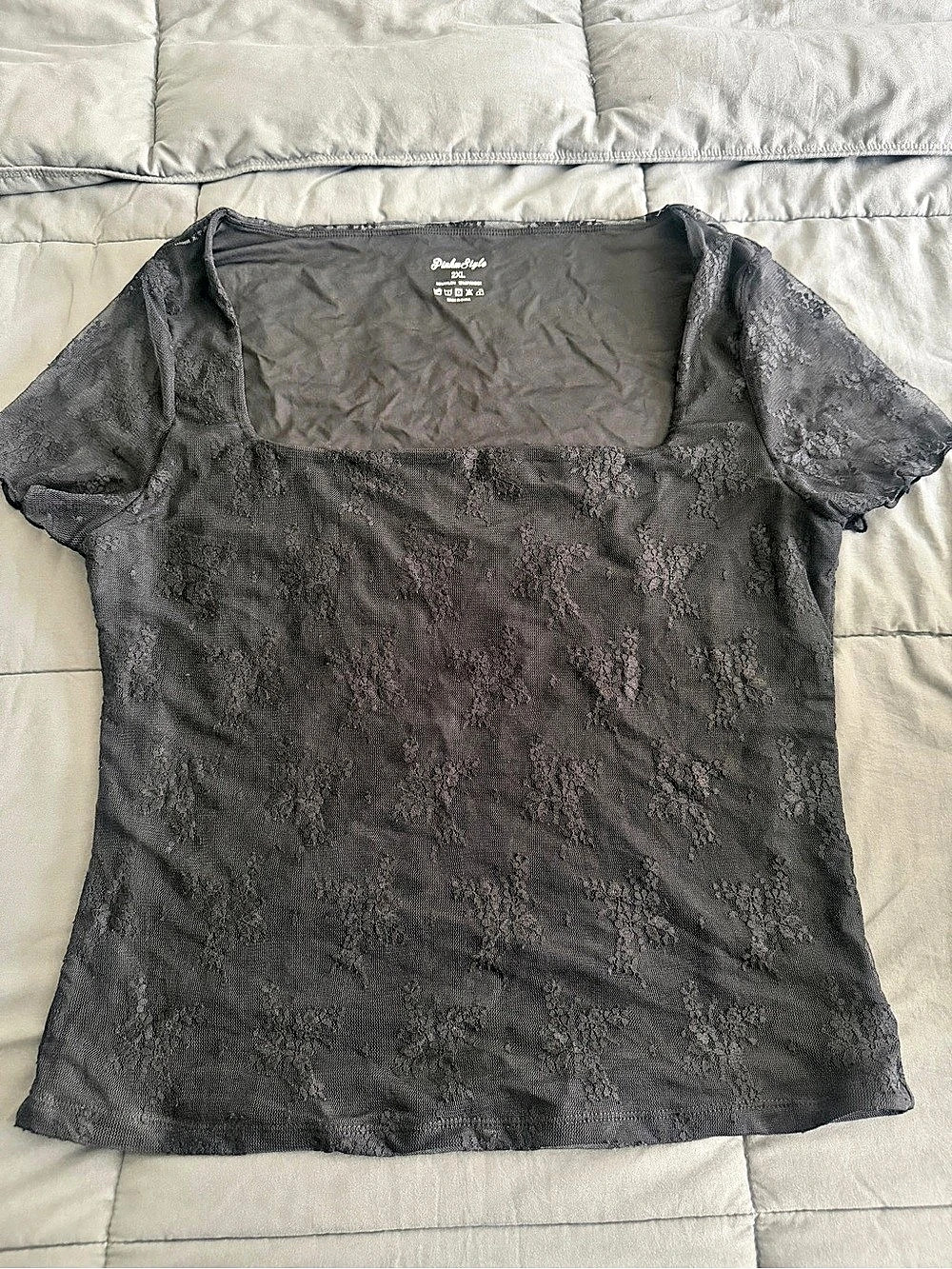PinkmStyle Black Lace Short Sleeve Top Size 2XL